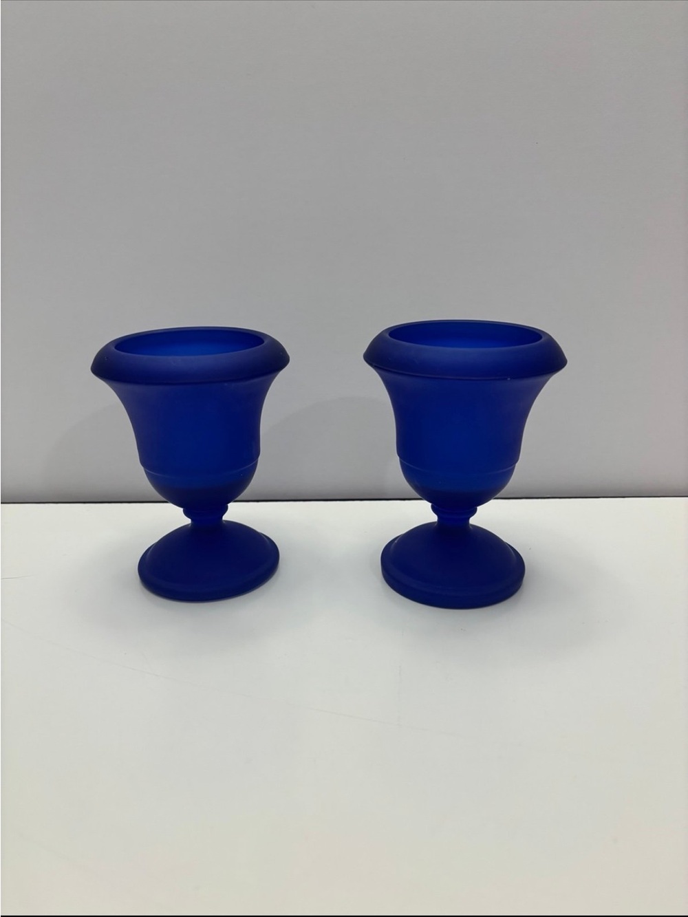 Vintage set of 2 Blue frosted Glass Candleholders